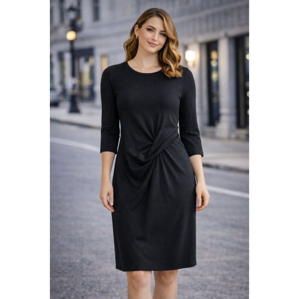 Veronique Miljkovitch Drapey Midi Asymmetrical Shift Dress Gray M